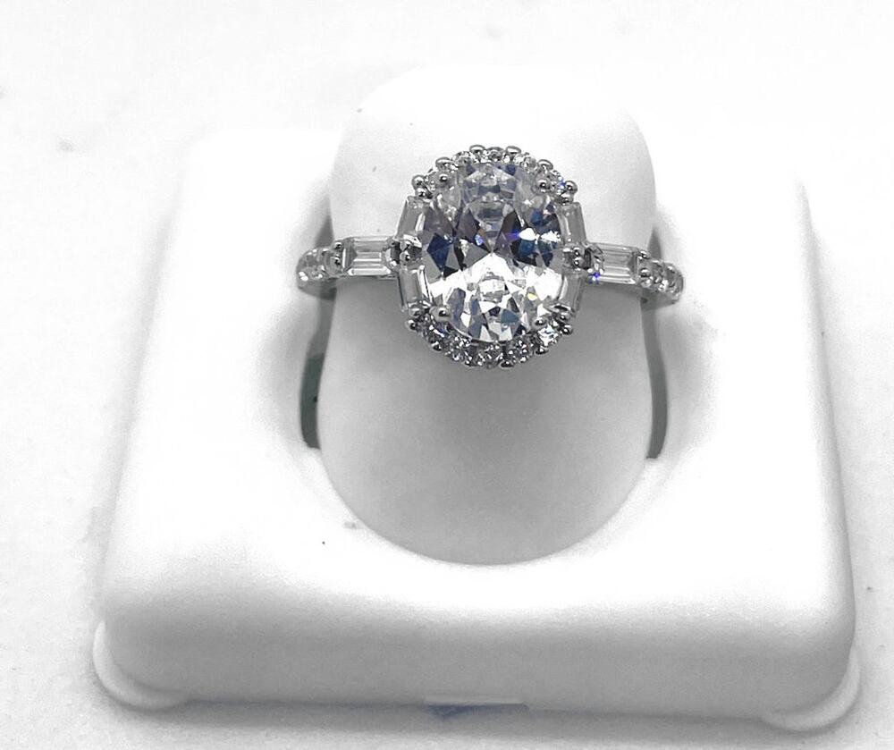 3Cttw Oval Halo CZ Sterling Silver Wedding Engagement Ring Size 7